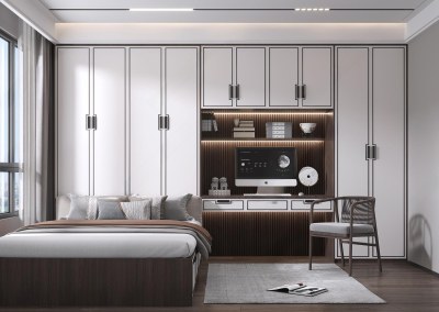 新中式榻榻米卧室3D模型下载